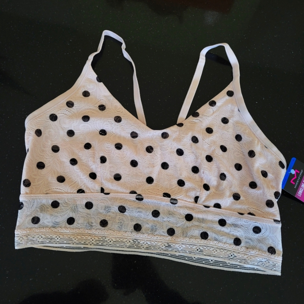 Maidenform Pink and Black Polka Dot Lace Bralette